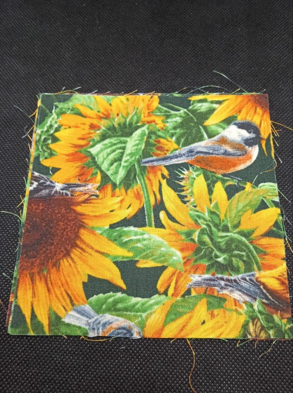 Sunflower Print Fabric Squares- Yellow Green Floral 4 4.75 Inch Pcs